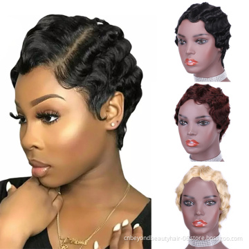 Wave Bob Pixie Cut Human bug Short Hair Wig For Black Women Brazilian Cheap ladies wigs human hair blonde Finer wave Hair Wig